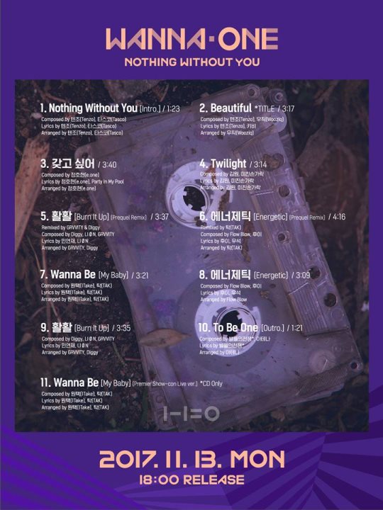 Wanna One《1-1=0》曲目表