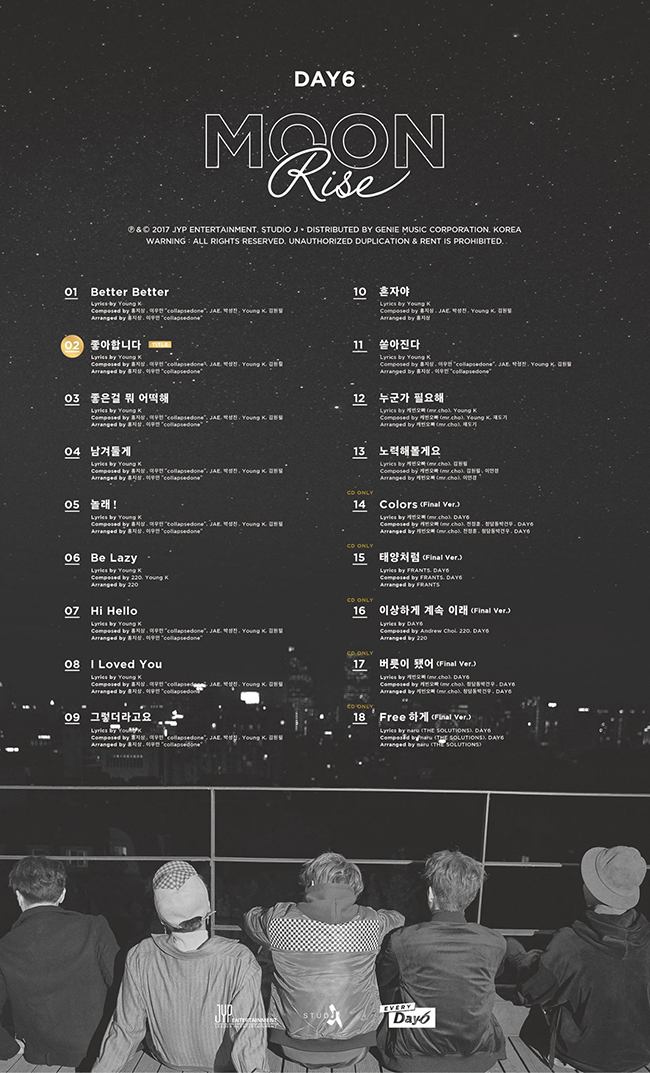DAY6《MOONRISE》曲目表