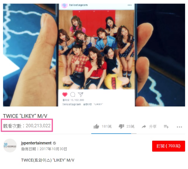 TWICE《Likey》MV 頁面截圖