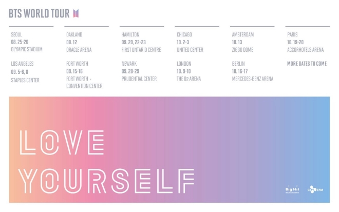 BTS 防彈少年團《LOVE YOUR SELF》首爾、歐美巡演行程表