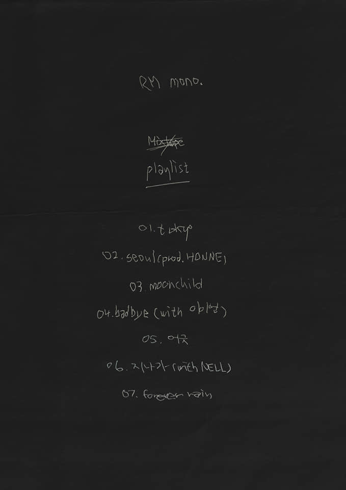 RM Mixtape 專輯《mono》曲目表