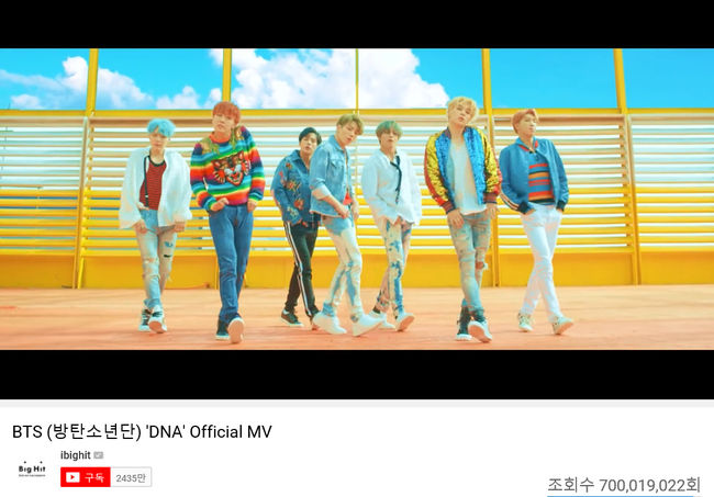 BTS 防彈少年團《DNA》MV 七億