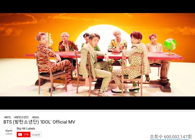 BTS《IDOL》MV 六億