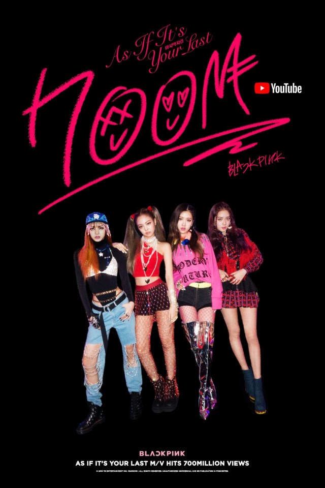 BLACKPINK《AS IF IT'S YOUR LAST》7億瀏覽人次賀圖
