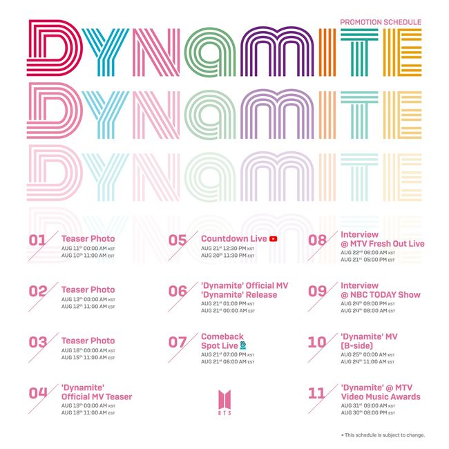 BTS《Dynamite》宣傳行程表