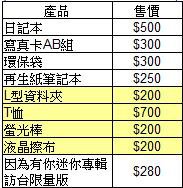 朴政珉週邊商品價格