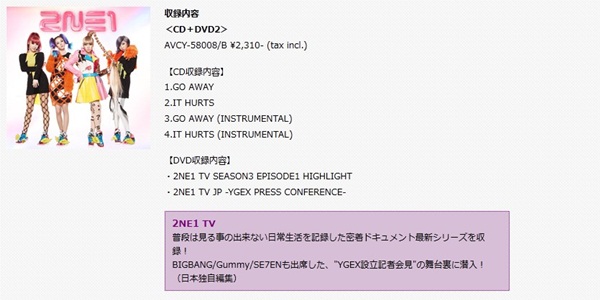 2NE1 首張日文單曲 Go away 初回限定盤 B