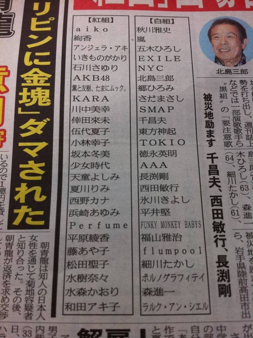 第62屆《紅白歌合戰》登報 第62屆《紅白歌合戰》登報