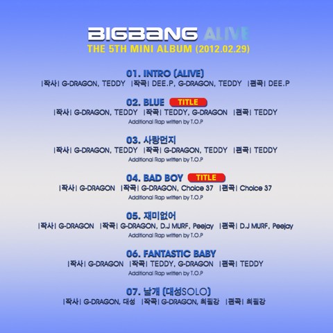 BIGBANG 回歸歌單+主打歌 BIGBANG 回歸歌單+主打歌