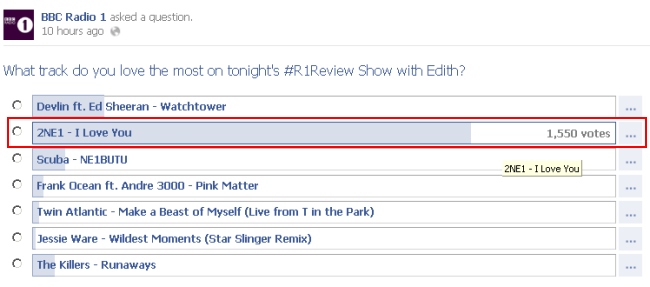 2NE1 I Love You on bbc radio 1 poll 2NE1 I Love You on bbc radio 1 poll