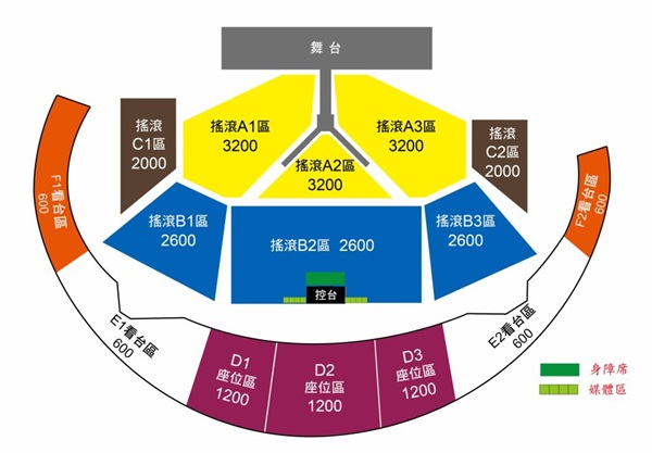 2012 台南國際友好音樂節演唱會 場地區劃與票價圖