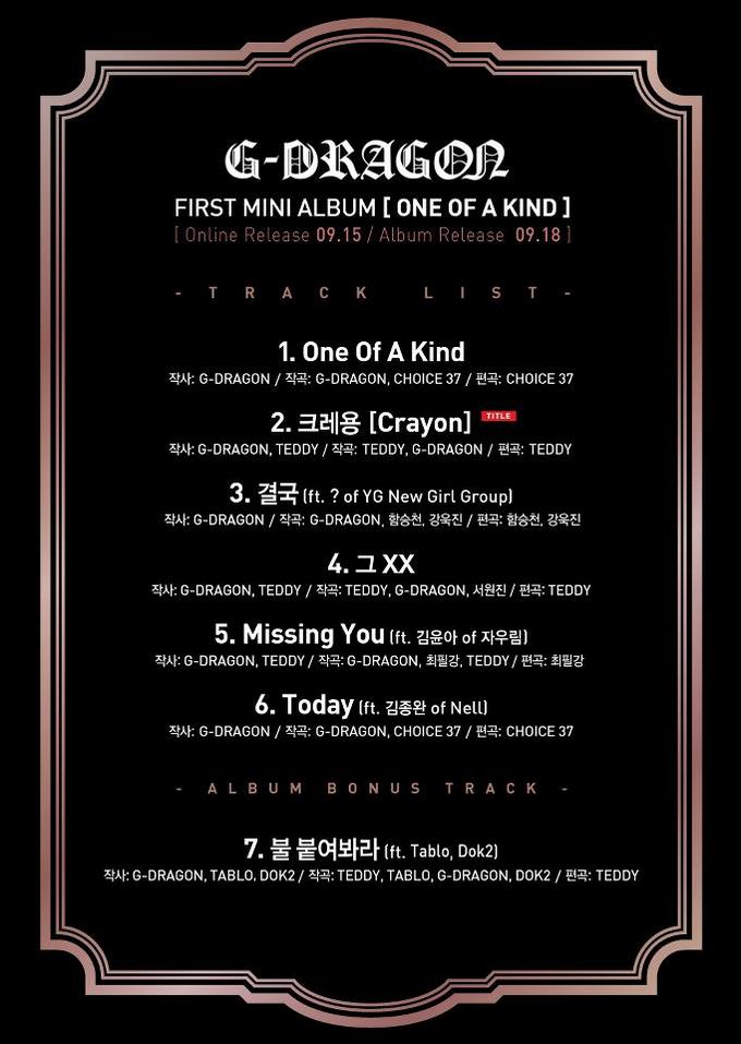 G-Dragon 新專輯曲目