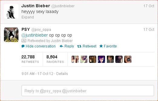 Justin Bieber & Psy's tweet