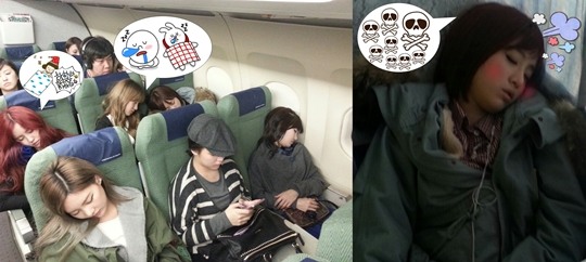 T-ara 飛機上睡覺