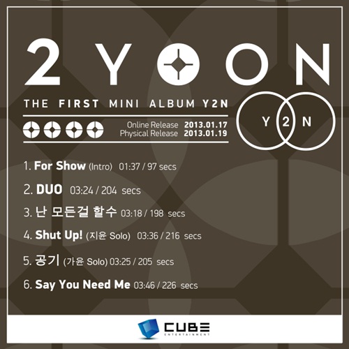 雙允，首張迷你專輯 Y2N 曲目