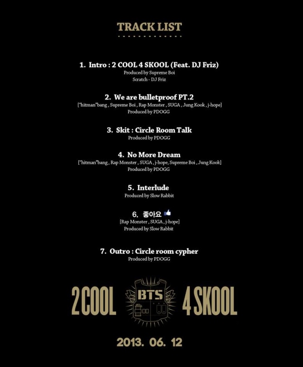 BTS「2 COOL 4 SKOOL」曲目