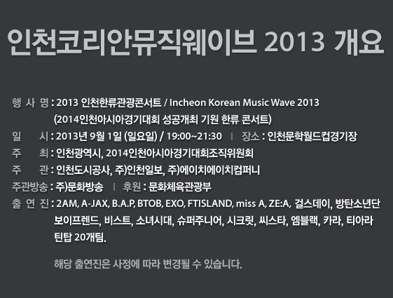 2013 仁川韓流演唱會，資訊