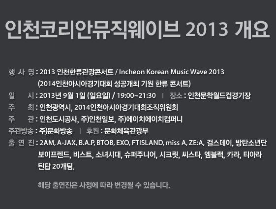 2013 仁川韓流演唱會，資訊