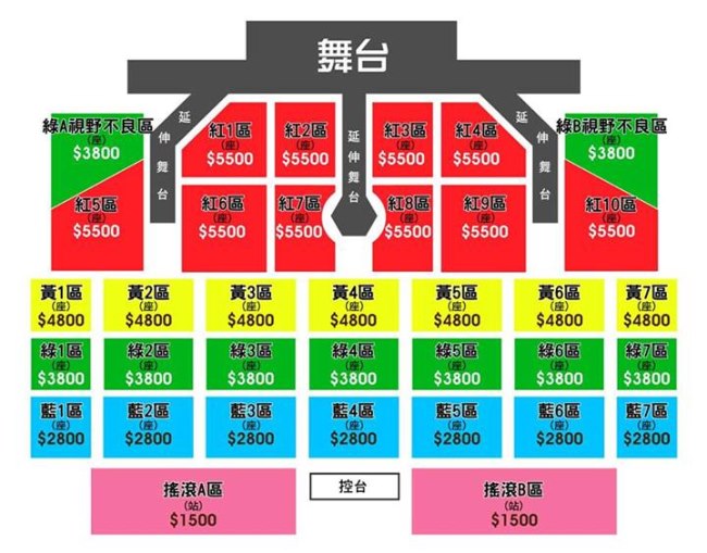 CNBLUE "Can't Stop" 台北演唱會座位圖