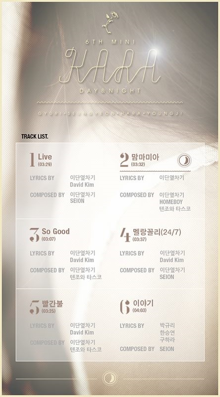 Kara《DAY & NIGHT》曲目表