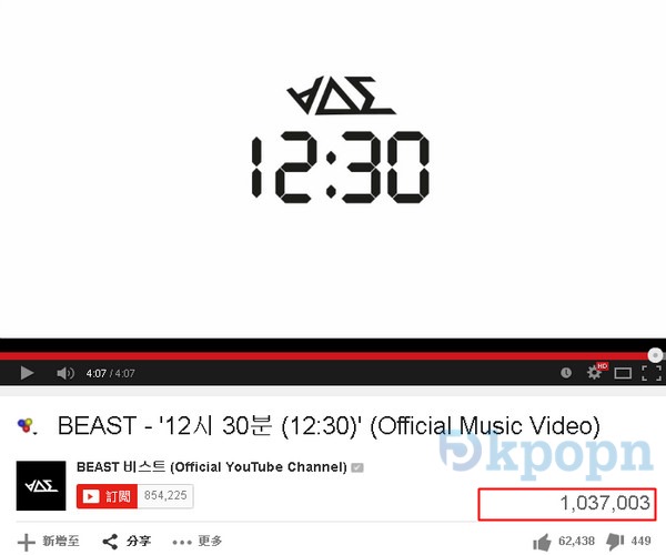 BEAST "12點30分" 瀏覽量 (觀看人次) 破百萬 BEAST "12點30分" 瀏覽量 (觀看人次) 破百萬