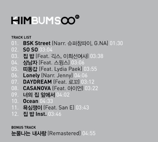 金範秀 "HIM (힘)" 曲目