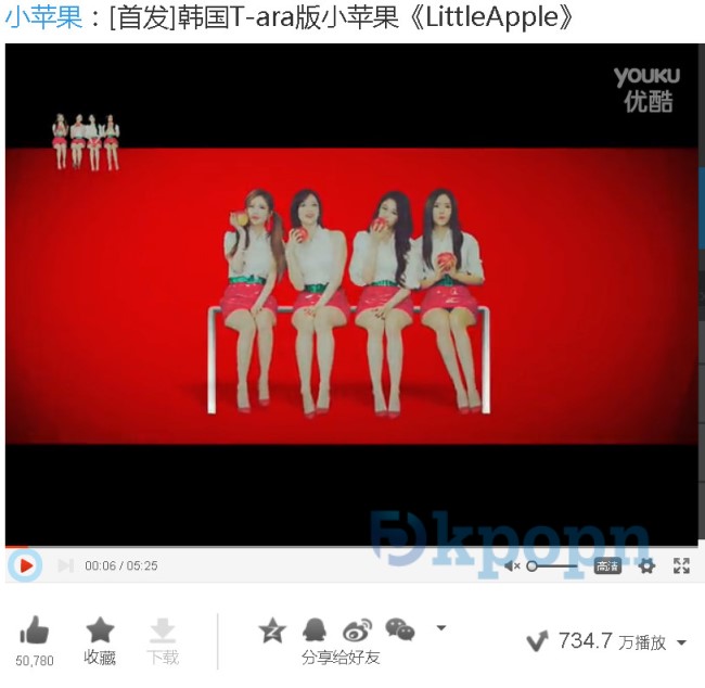 T-ara《小蘋果》優酷瀏覽抹七百萬 T-ara《小蘋果》優酷瀏覽抹七百萬