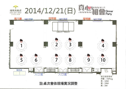 真理翰 台北粉絲見面會 Dinner Party 座位圖