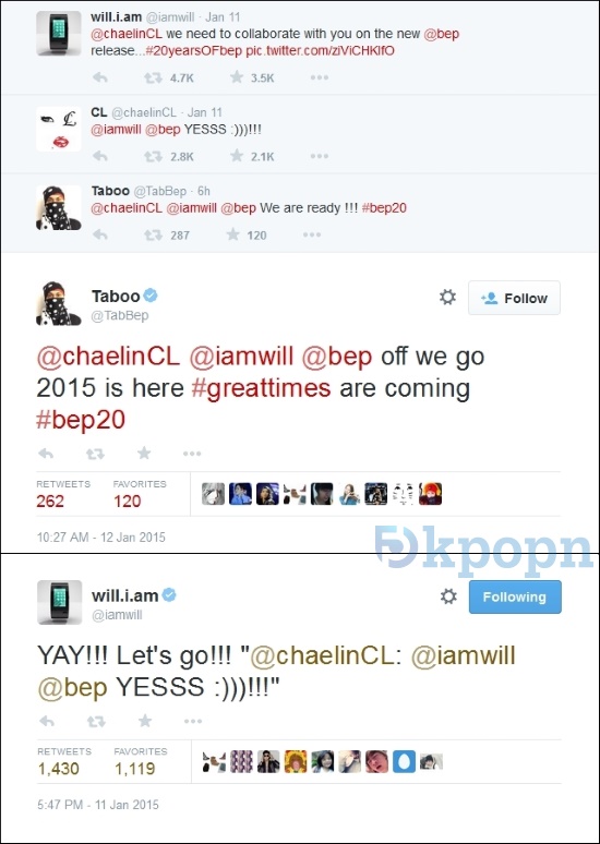 CL、will.i.am、Taboo 推文