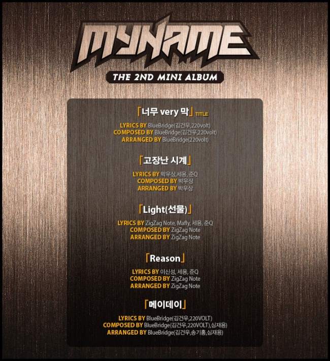 MYNAME 迷你二輯曲目表