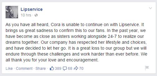 Cora 離團 message FB