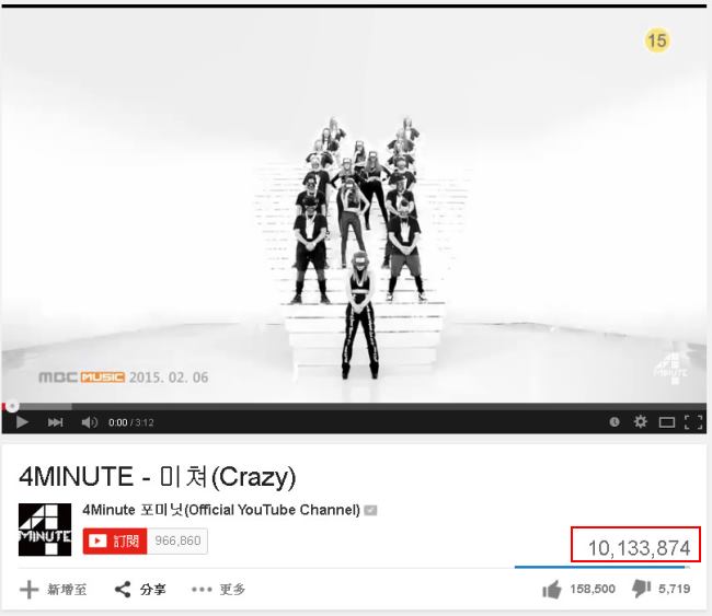 4Minute《Crazy》點擊破千萬 4Minute《Crazy》點擊破千萬
