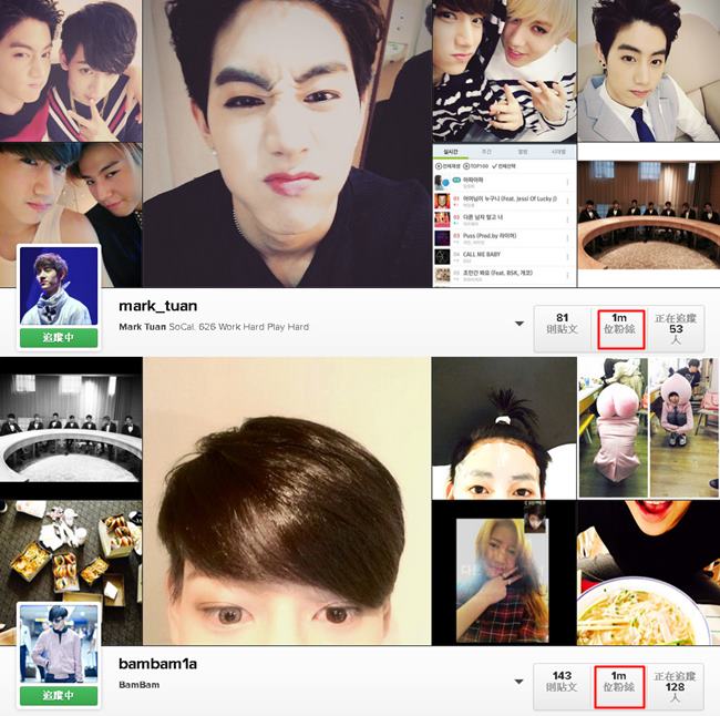Mark、BamBam IG 粉絲追蹤數破百萬