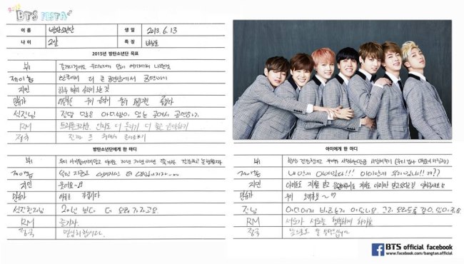 BTS 防彈少年團寫給組合的資本資料