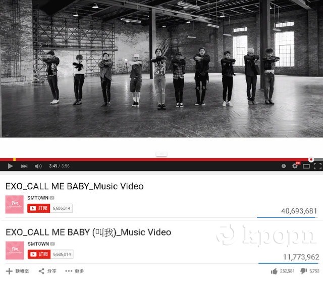 EXO《Call Me Baby》瀏覽量截圖