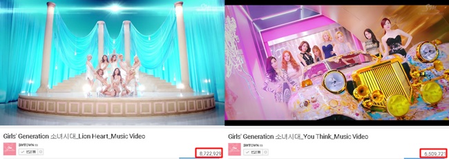 少女時代《LION HEART》、《You Think》瀏覽破八百萬、六百萬