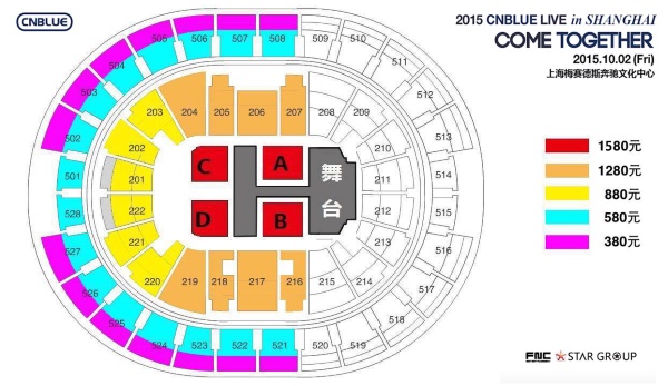 CNBLUE《COME TOGETHER》演唱會，上海場座位圖