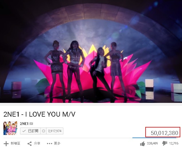 2NE1《I Love You》MV 瀏覽破五千萬