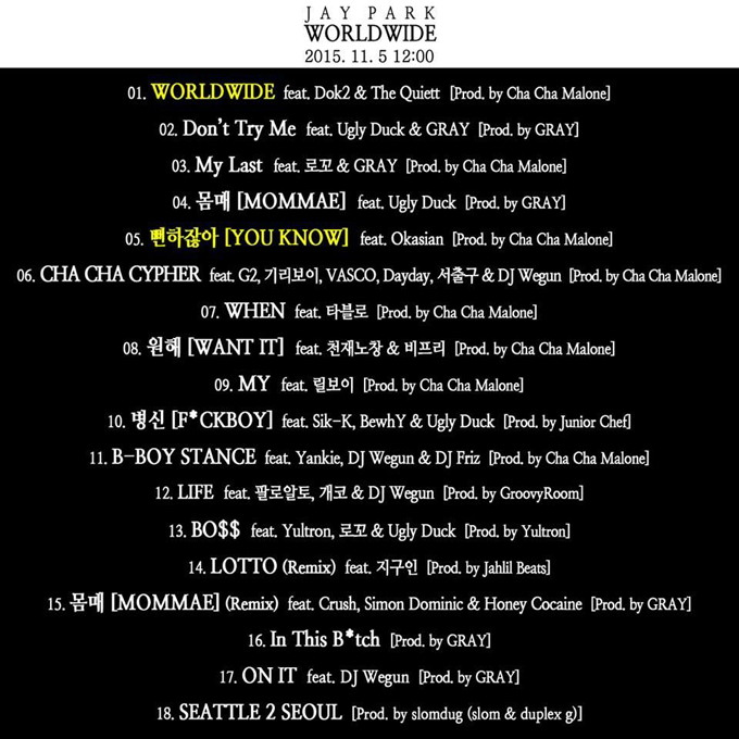 朴宰範《WORLDWIDE》曲目表 朴宰範《WORLDWIDE》曲目表
