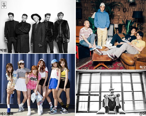 BIGBANG、A Pink、hyukoh、San E