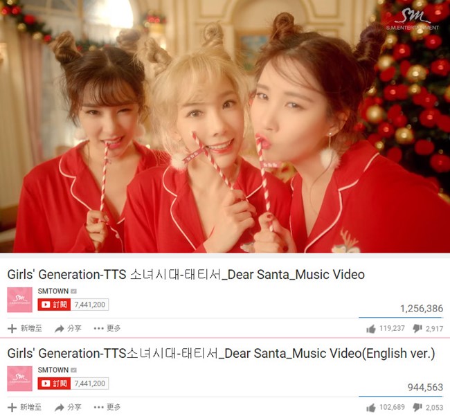 少女時代-TaeTiSeo《Dear Santa》MV 瀏覽人次