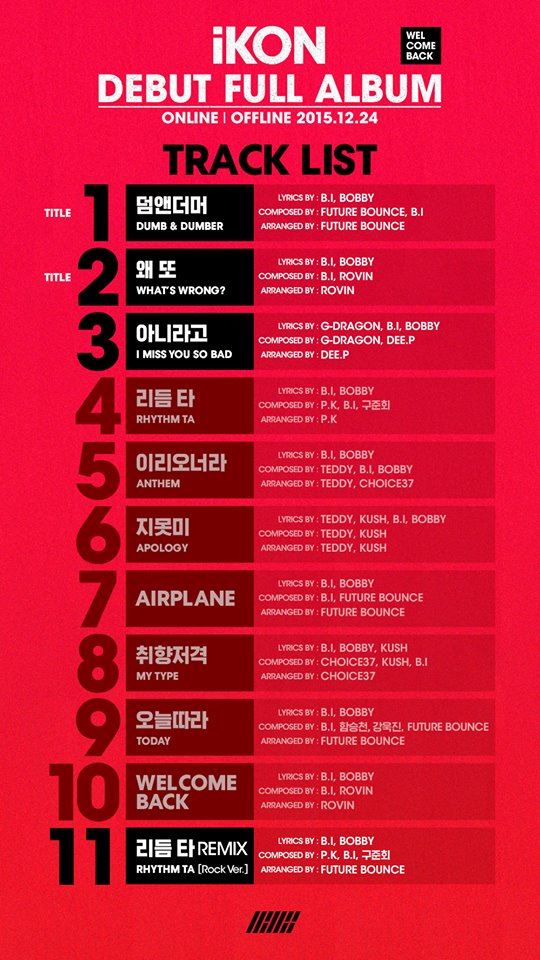 iKON 出道全專輯《WELCOME BACK》曲目