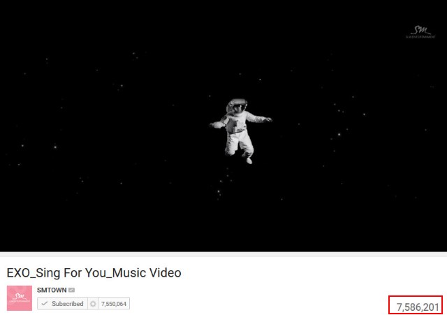 EXO《Sing For You》瀏覽破七百萬 EXO《Sing For You》瀏覽破七百萬