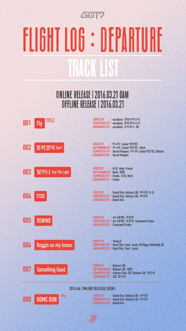 GOT7《FLIGHT LOG : DEPARTURE》曲目表