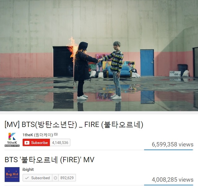 BTS 防彈少年團《Fire》破千萬 (來原：頻道截圖)