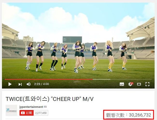 TWICE《CHEER UP》瀏覽破三千萬(來源：影片截圖)