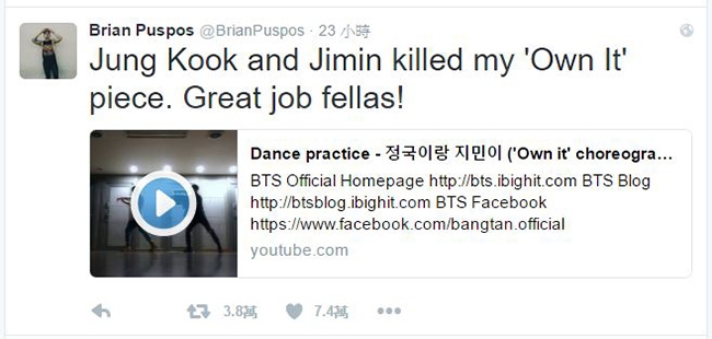舞蹈家 Brian Puspos 推特