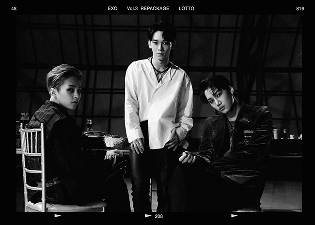 XIUMIN、CEHN、Kai《LOTTO》概念照(來源：EXO 官方網站)
