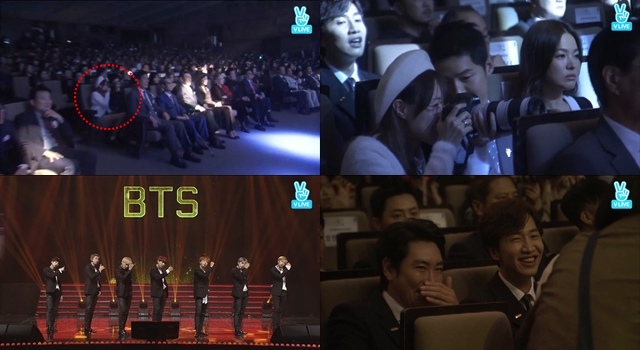 宋仲基《韓國大眾文化藝術賞》幫 BTS 拍照 (來源：V LIVE 轉播截圖)