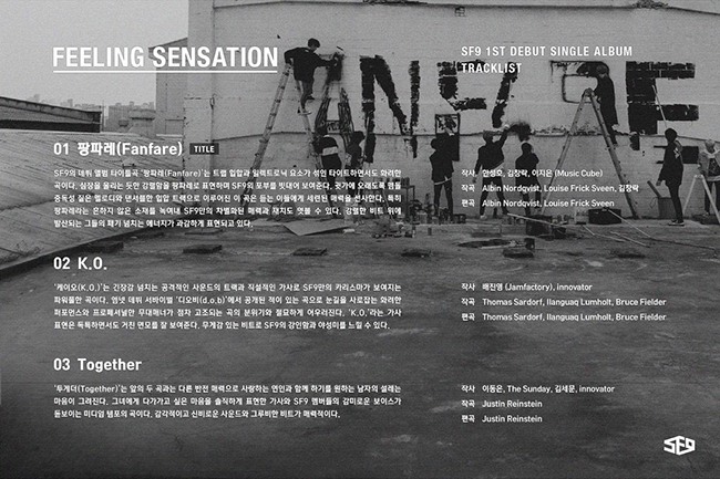SF9《Feeling Sensation》曲目表(來源：SF9@Facebook)